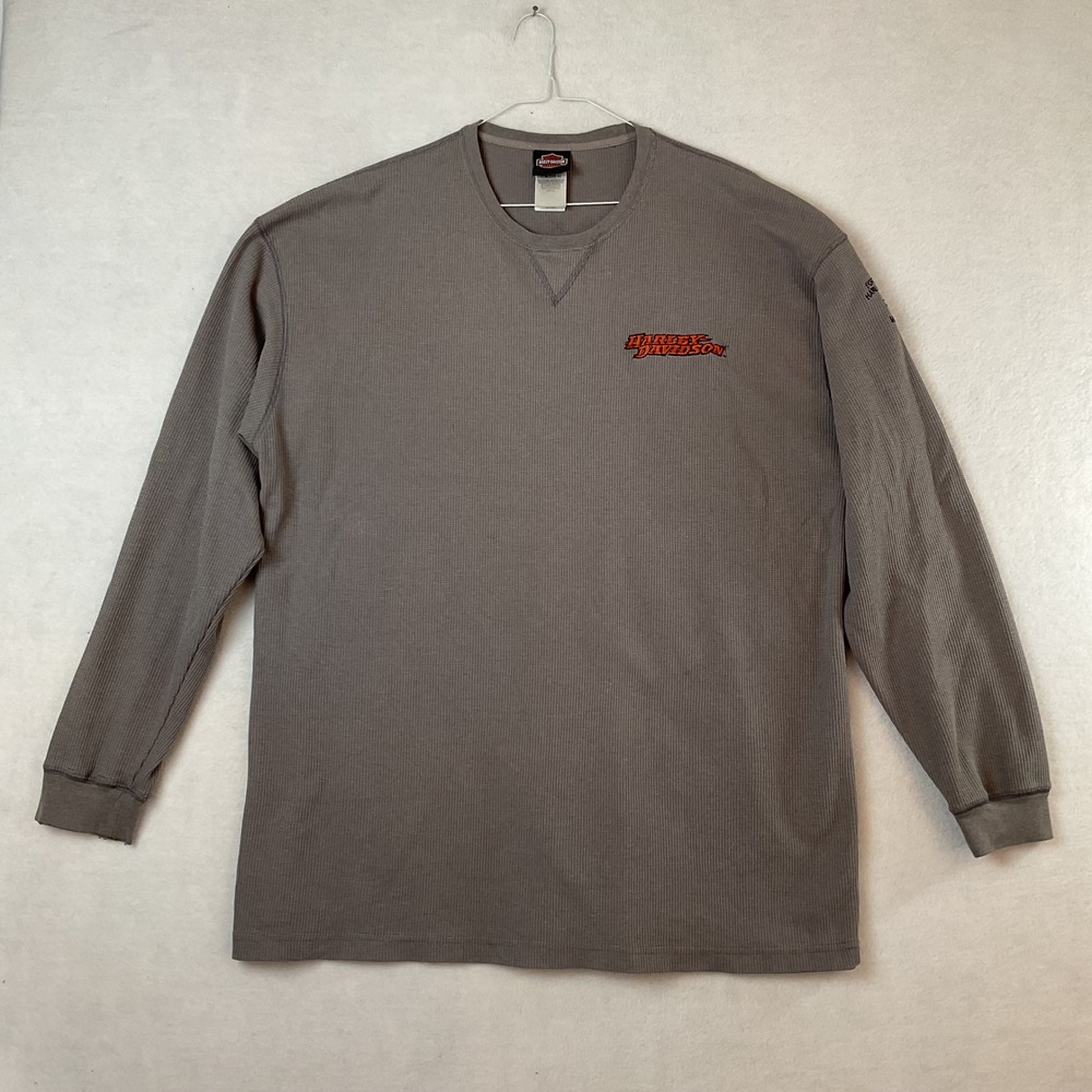 Harley-Davidson Mens Gray Waffle Knit Thermal Long Sleeve Shirt 2XL Embroidered